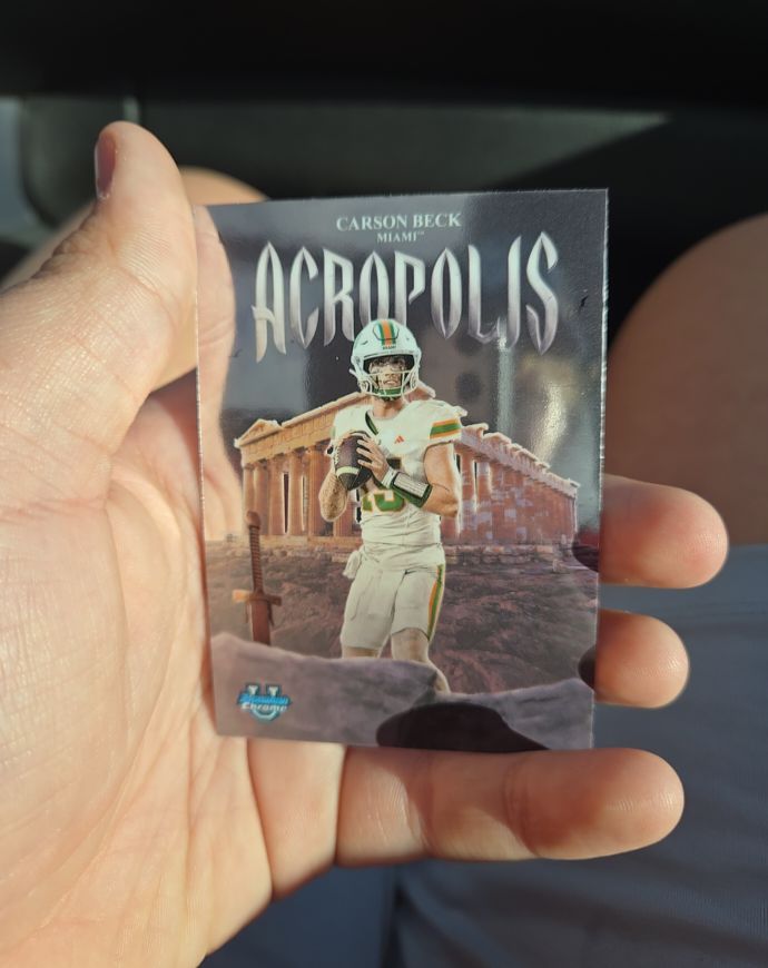 2025 Bowman Chrome University #A-6 Carson Beck Acropolis Miami Hurricanes — front