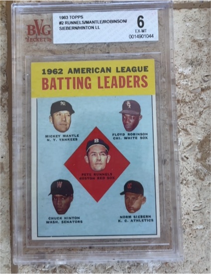 1963 Topps #2 AL Batting Leaders Mickey Mantle — front