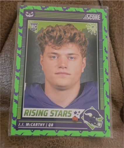 2024 Panini Score-A-Treat #19 J.J. McCarthy Rising Stars Green Bats Vikings — front