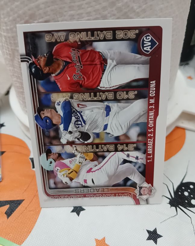 2025 Topps Series 1 #347 NL Batting Average Leaders Luis Arraez, Shohei Ohtani, Marcell Ozuna — front