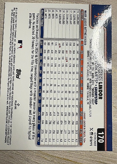 2025 Topps #170 Francisco Lindor — back