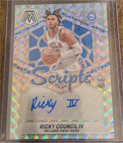 2023-24 Panini Mosaic Scripts Silver Mosaic Rookie Auto #RS-RCF Ricky Council IV — front