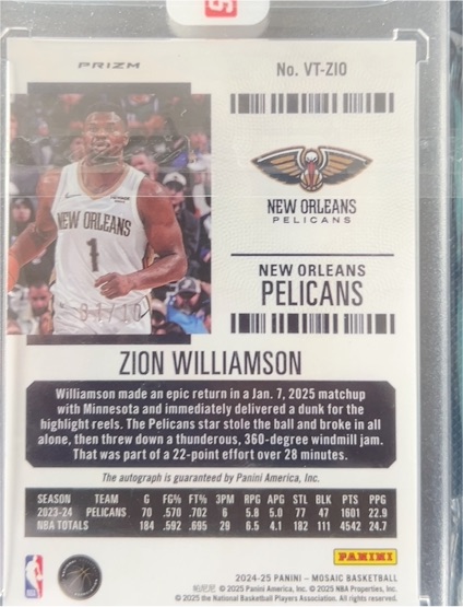 2024-25 Panini Mosaic #VT-Z10 Zion Williamson — front