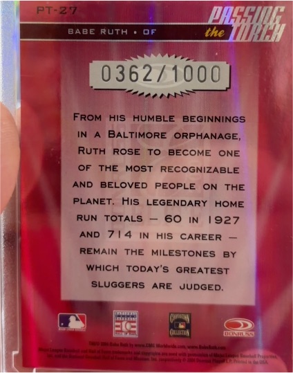 1994 Donruss Passing the Torch #PT-27 Babe Ruth — front
