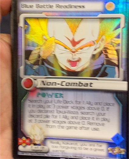 2001 Score Dragon Ball Z TCG #34 Blue Battle Readiness Vegeta — front