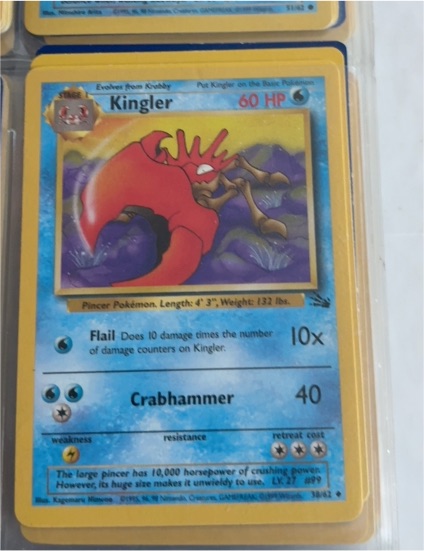 1999 Pokémon Fossil #38 Kingler — front