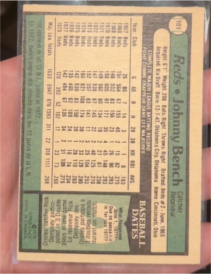 1979 Topps #101 Johnny Bench — front