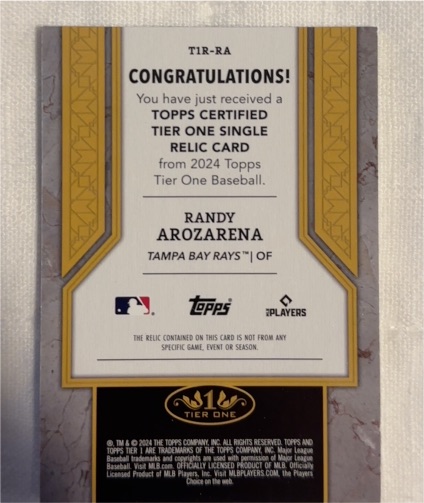 2024 Topps Tier One #T1R-RA Randy Arozarena — front