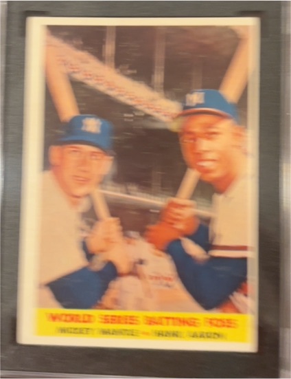 1958 Topps #418 World Series Batting Foes Mickey Mantle Hank Aaron — front