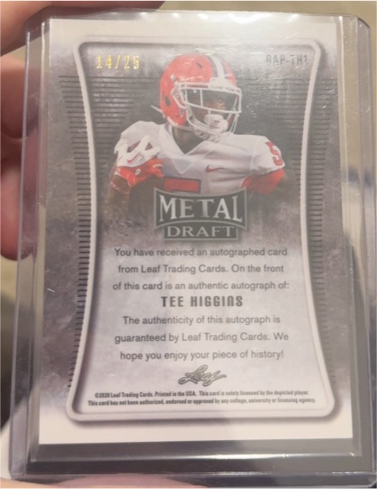2020 Leaf Metal Draft Portrait Green Wave /5 Tee Higgins Rookie Auto RC — front