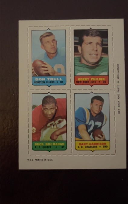 1969 Topps 4-in-1 Football #58 Don Trull Gerry Philbin Buck Buchanan Gary Garrison — front