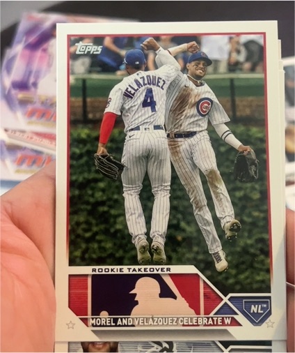 2023 Topps Series 2 #376 Rookie Takeover Morel and Velazquez Celebrate W — front