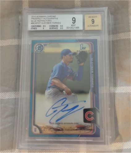 2015 Bowman Chrome Prospect Autographs Blue Refractors #BCAP-GT Gleyber Torres — front