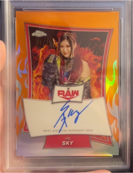2025 Topps Chrome WWE #RBA-IYO Iyo Sky Red Brand Blue Refractor Auto — front