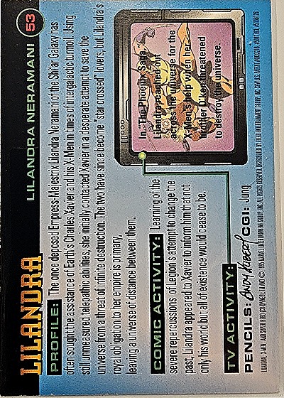 1996 Fleer Marvel X-Men #53 Lilandra — back