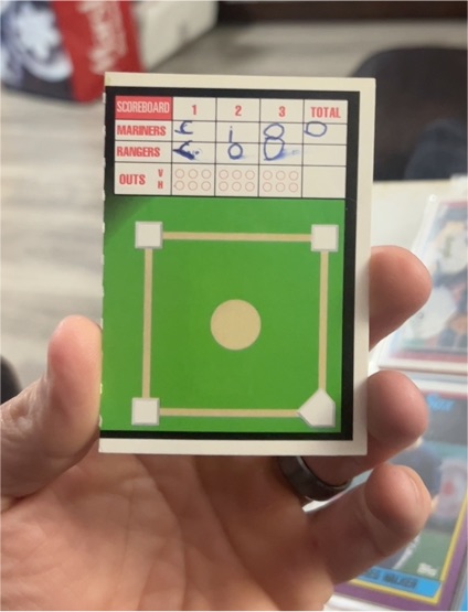 Unknown Baseball Scoreboard Card Mariners vs Rangers — front