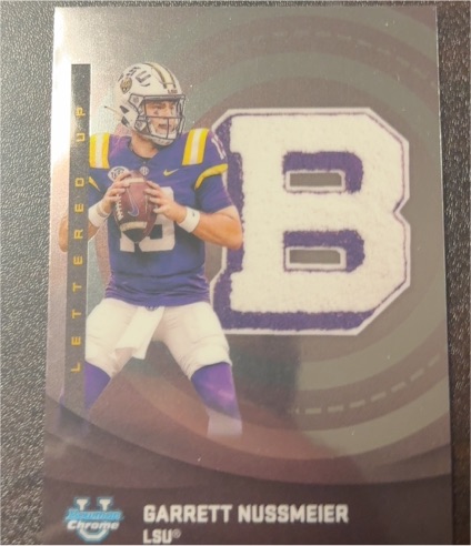 2025 Bowman University Chrome #LU-3 Garrett Nussmeier Lettered Up LSU Tigers — front