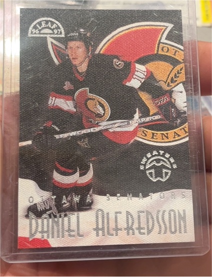 1996-97 Leaf #14 Daniel Alfredsson Sweaters Away — front