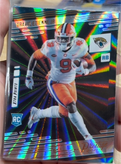 2021 Panini Prestige #208 Travis Etienne Jr. Xtra Points Sunburst — front