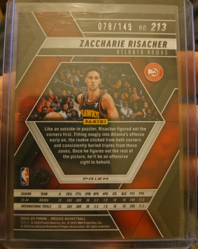 2024-25 Panini Mosaic #213 Zaccharie Risacher — front