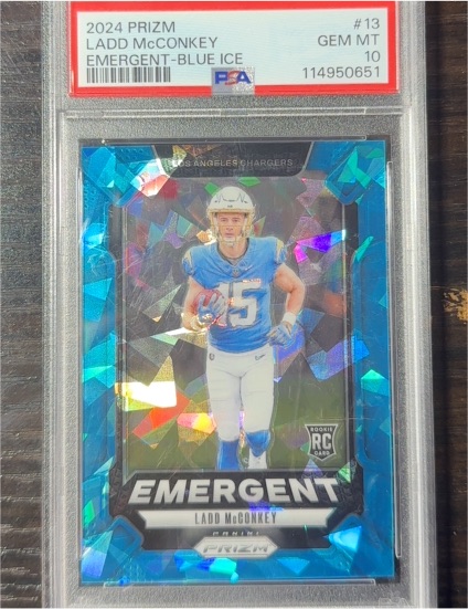 2024 Panini Prizm #13 Ladd McConkey Emergent Blue Ice — front