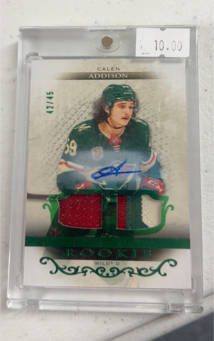 2021-22 Upper Deck Artifacts #178 Calen Addison Rookie Dual Jersey Auto — front