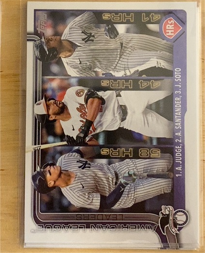 2025 Topps #79 American League Leaders HR Aaron Judge / Santander / Soto — front