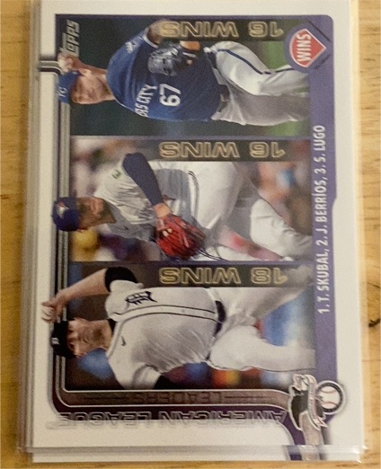 2025 Topps Series 1 #151 American League Leaders Wins Tarik Skubal / José Berríos / Seth Lugo — front