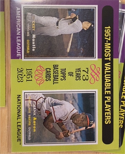 2024 Topps Heritage #190 1957 MVPs Mickey Mantle / Hank Aaron — front