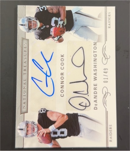 2016 Panini National Treasures Dual Autograph Connor Cook DeAndre Washington #01/49 — front