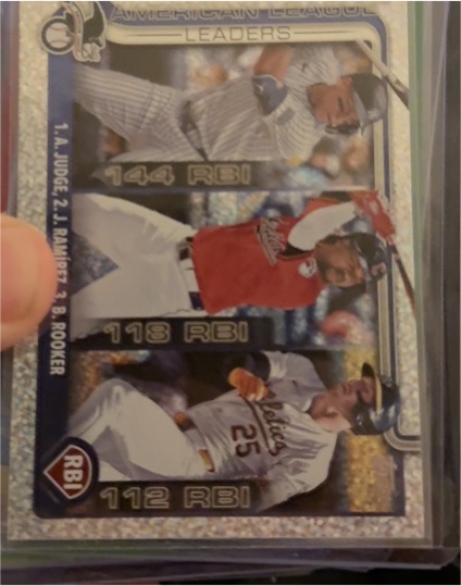 2025 Topps Series 1 #29 American League RBI Leaders Aaron Judge / Jose Ramirez / Brent Rooker — front