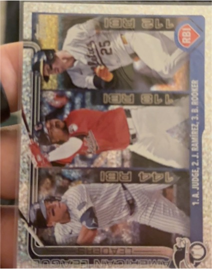 2025 Topps Series 1 #29 American League RBI Leaders Aaron Judge, Jose Ramirez, Brent Rooker — front