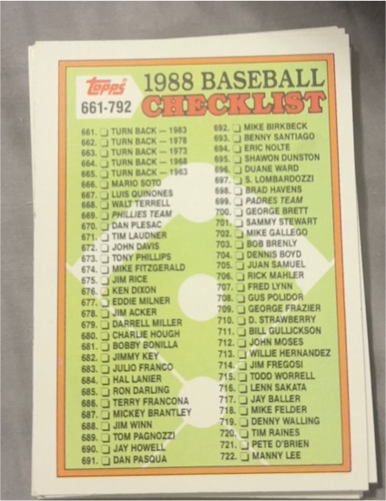 1988 Topps #776 Checklist 661-792 — front