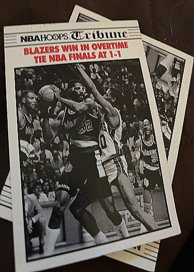 1990-91 NBA Hoops Tribune #338 Blazers Win in Overtime Tie NBA Finals At 1-1 — front