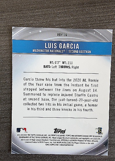 2021 Bowman Chrome Rookie of the Year Favorites #RRY-LG Luis Garcia — back