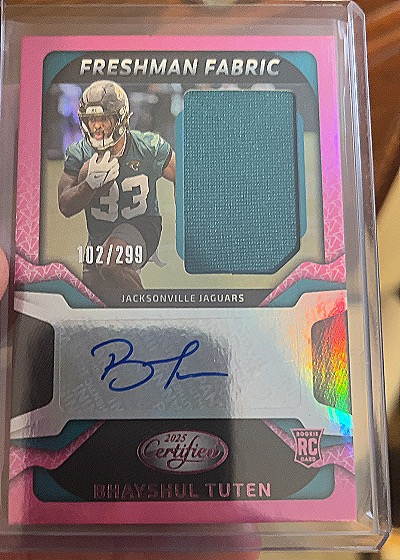 2025 Panini Certified #102 Bhayshul Tuten Freshman Fabric Rookie Patch Auto — front