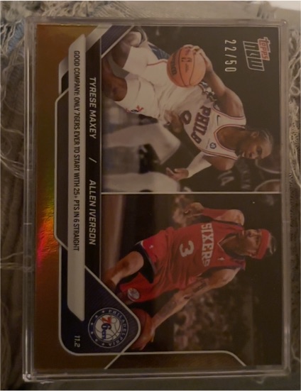 2025-26 Topps Now NBA #40 Tyrese Maxey / Allen Iverson — front