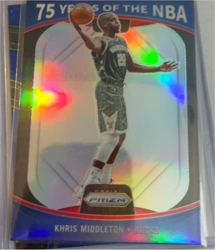 2021-22 Panini Prizm #6 Khris Middleton 75 Years of the NBA Silver Prizm Bucks — front