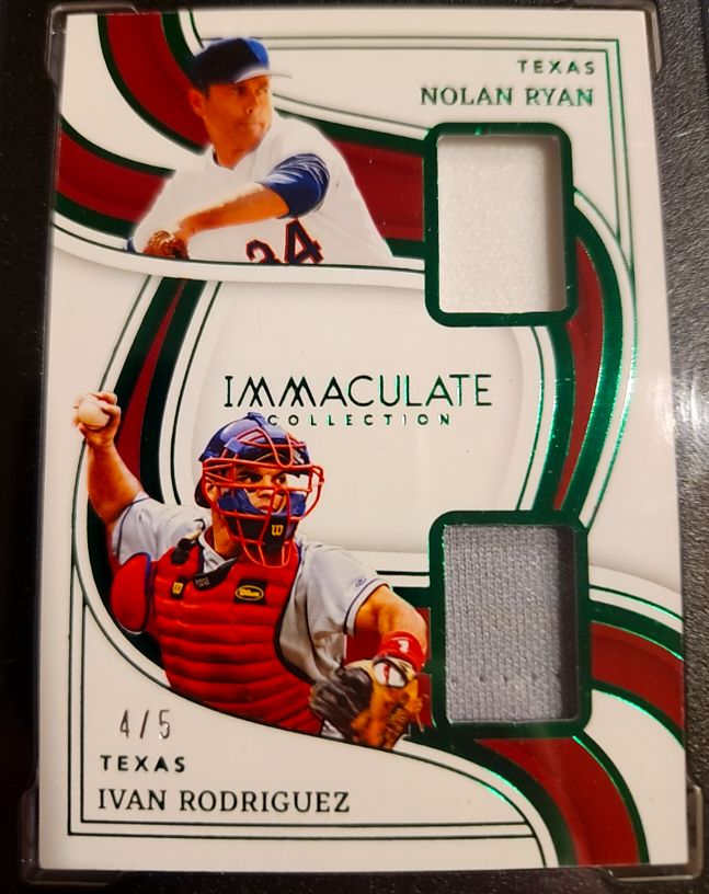 2023 Panini Immaculate Collection #DLM-IR Nolan Ryan & Ivan Rodriguez Dual Legends Material — front