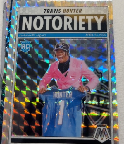 2025 Panini Mosaic #12 Travis Hunter Notoriety Mosaic Prizm Rookie — front