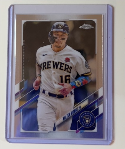 2021 Topps Chrome Update #USC55 Kolten Wong Purple Refractor Milwaukee Brewers — front