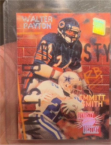 1994 Topps Stadium Club Dynasty and Destiny #1 Walter Payton / Emmitt Smith — front