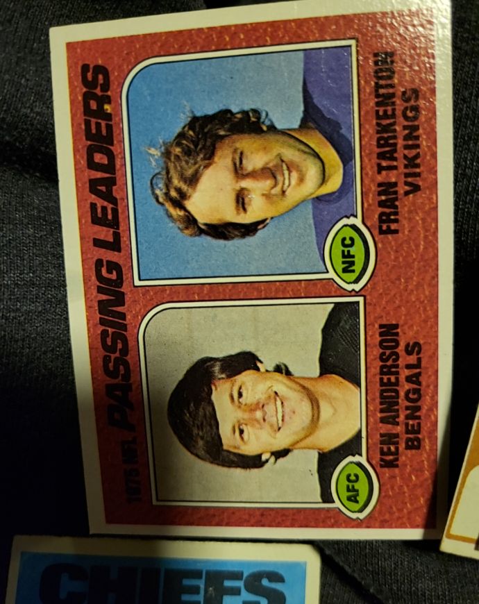 1976 Topps #201 1975 Passing Leaders Ken Anderson / Fran Tarkenton — front