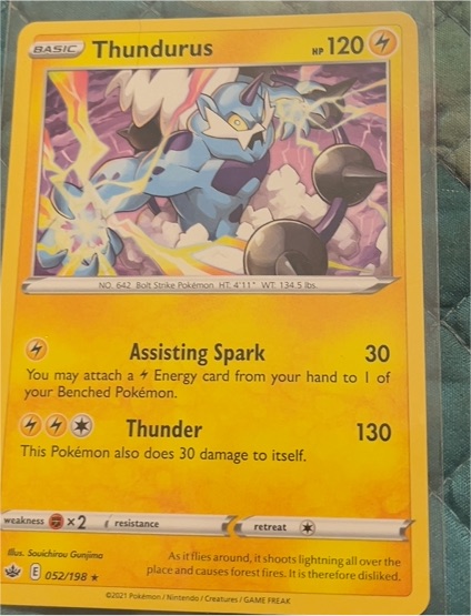 2021 Pokémon TCG Sword & Shield Chilling Reign #52 Thundurus — front
