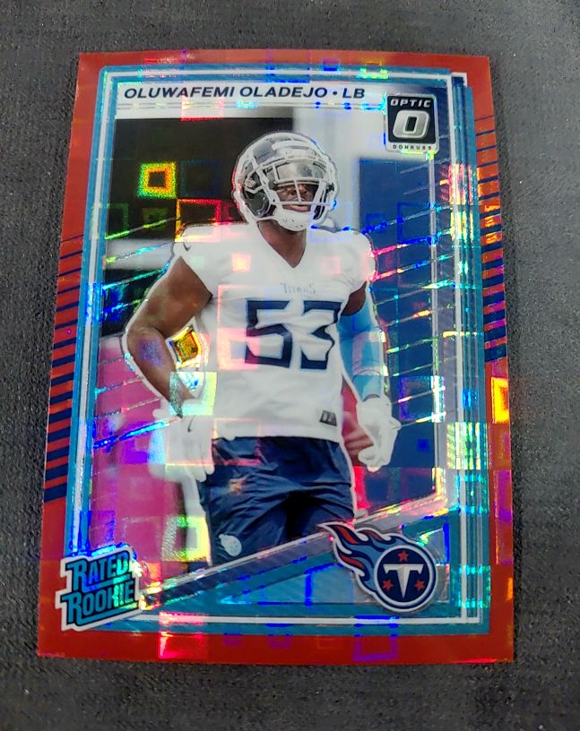 2025 Donruss Optic #384 Oluwafemi Oladejo Rated Rookie Red Pandora Prizm — front