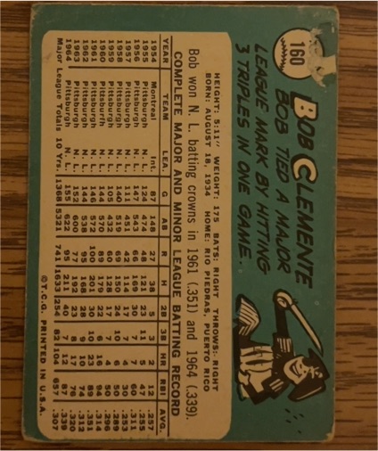 1961 Topps #160 Bob Clemente — front