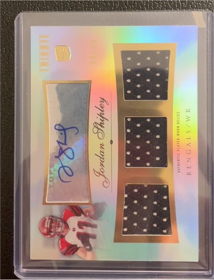 2010 Topps Tribute Autograph Jordan Shipley Triple Relic /99 — front