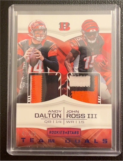 2017 Panini Rookies & Stars #7 Andy Dalton John Ross Team Dual Prime Patch — front