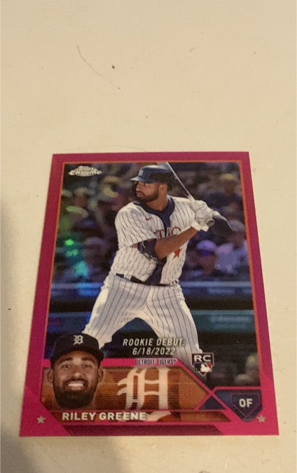 2023 Topps Chrome Rookie Pink Refractor RC Riley Greene — front