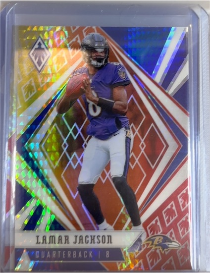 2020 Panini Phoenix #61 Lamar Jackson Fire Burst — front